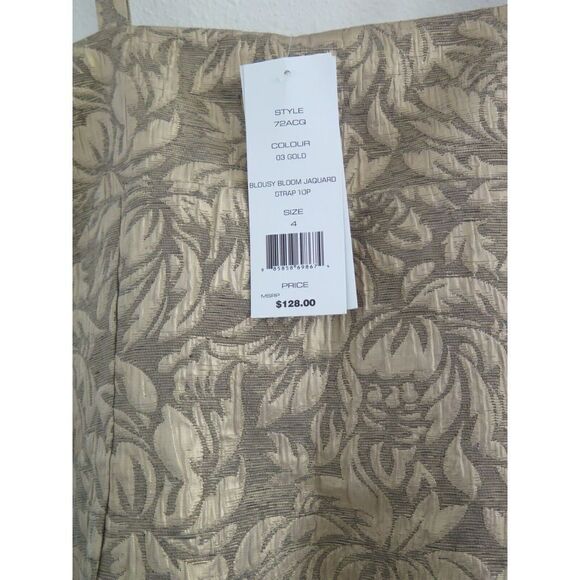 French Connection 72ACQ Women's Sz 4 Gold Blousy Bloom Jaquard Strap Top $128 - Picture 3 of 12